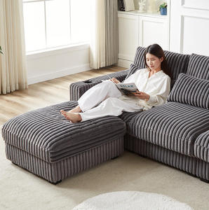 126-inch Corduroy L-Shaped <b>Sofa</b> Set with Cup Holder Movable Footrest Four Waist Pillows & Back Cushions for Apartment/Hotel Use - Product Image 2