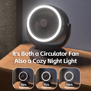 Ventilador de Circulación de Aire Montable en Pared para Habitación con Luz Nocturna, Mini Ventilador Silencioso a Batería con 3 Velocidades Ajustables - Product Image 1