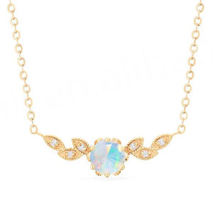 925 Sterling Silver <b>Rose</b> <b>Gold</b> Floral Leaf Opal <b>Necklace</b> Natural Birthday Opal <b>Pendant</b> Jewelry for Gift - Product Image 2