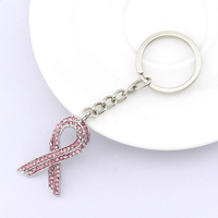 Porte-clés de sensibilisation au cancer du sein avec ruban rose et strass, breloque de sac en métal en cristal pour collectes de fonds caritatives, cadeau