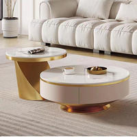 Ensemble table basse et meuble TV en dalle de roche dorée de luxe, style nordique moderne, meubles de salon