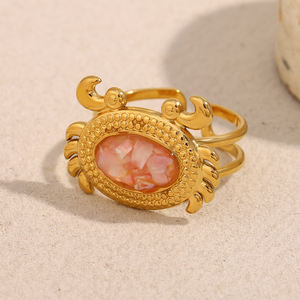 Dreamshow yaz moda takı sevimli yengeç renkli emaye kabuk takı altın kaplama paslanmaz çelik yüzük - Product Image 5