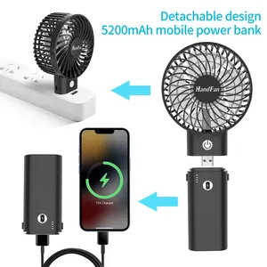 3 Speed Strong Wind Turbo Blade Foldable Detachable 5200mah Power Bank Mini USB Fan