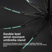 Parapluie réversible automatique à 20 baleines, pliable en trois sections, double usage (soleil et pluie), anti-UV, coupe-vent, unisexe, protection solaire