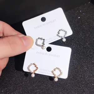 Moda mücevherat Minimalist tasarım KYED0404-405 inci küpeler 3A zirkon kadınlar için küpe