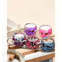 Mug à café en verre borosilicate à double paroi isolé Olive, design fleurs séchées, compatible micro-ondes et lave-vaisselle, anti-fuite