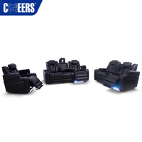 MANWAH CHEERS Ensemble de canapés inclinables électriques 3 places en cuir premium pour home cinéma, avec table d'appoint LED et accoudoirs motorisés