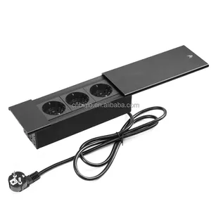 Office Conference Table Furniture Recessed Hidden Desktop Power Strip Socket With Sliding Cover