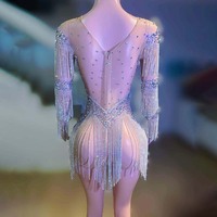 Combinaison en strass pour danseuse, tenue de spectacle glamour, vêtements de scène extensibles pour performance de danse