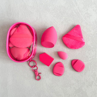Lot d'éponges de maquillage rose vif avec pochette, houppettes en velours pour fond de teint, éponges cosmétiques en forme d'œuf pour le mélange, outils de maquillage de voyage