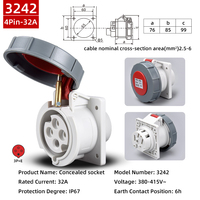 Prise et fiche industrielles IP67 IEC 4 broches 32A 6h 380V étanches PA/ABS avec contacts en cuivre, norme européenne