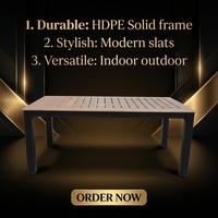 Table de jardin en HDPE résistante aux intempéries, table de patio moderne rectangulaire pour 6 à 8 personnes, villa, hôtel