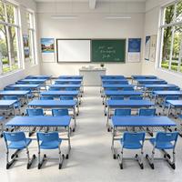Ensemble de bureau et chaise ergonomiques doubles pour étudiants avec plateau creux en PE et porte-stylo intégré pour mobilier de salle de classe universitaire (vente en gros)