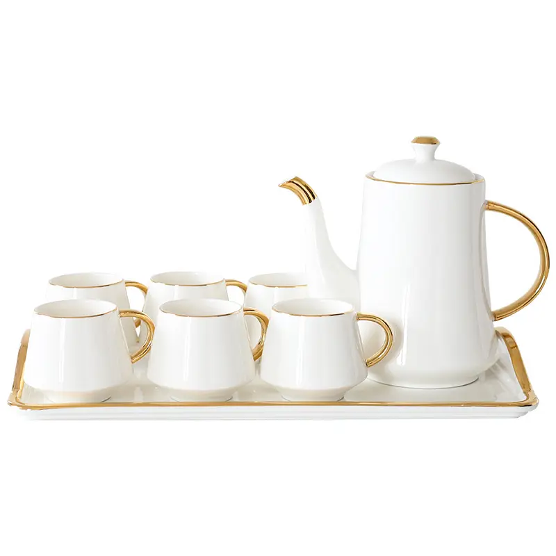 Conjunto de chá de porcelana com 8 peças, conjunto de chá de cerâmica com 6 copos de porcelana