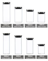 Ensemble de pots de conservation carrés en verre de 0,5 à 1 L, récipients alimentaires transparents avec couvercle hermétique en acier inoxydable pour épices, sucre, sel, café, cuisine