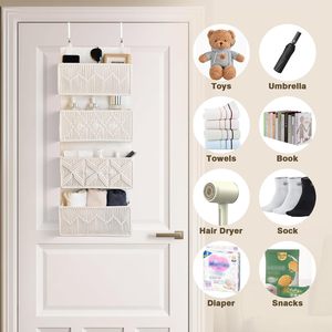 Organisateur suspendu au-dessus de la porte, 4 poches, style macramé bohème, pour salle de bain, chambre, placard - Product Image 6