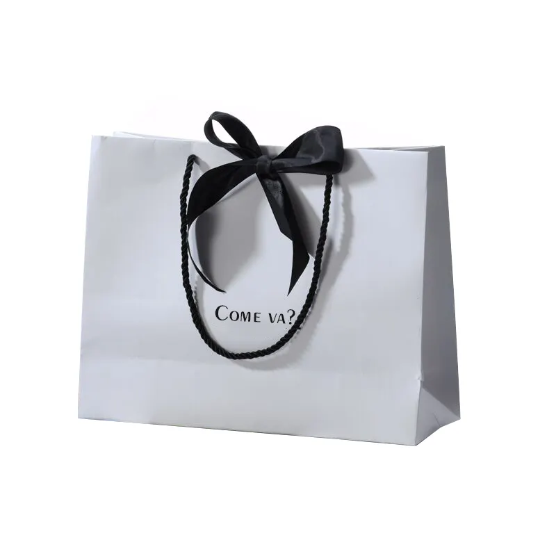 Sacola de compras para presente de embalagem de roupas de joias de papel branco de luxo com logotipo personalizado impresso