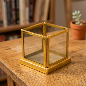 Gold Cube Jewelry Box With Transparent Glass Panels Minimalist Design Polished Metal Frame 1 Layer Storage - Product Image 2