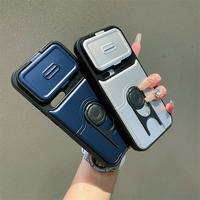 Étui de téléphone à fenêtre coulissante pour iPhone 17 Pro Max 360 °   Coque antichoc avec anneau rotatif pour Samsung S26 Ultra S25 S24 S23 A25