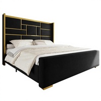 Uteeran Lit plateforme King Size avec cadre métallique, tête de lit haute de 55,12 po, rembourré en velours moderne, garniture dorée, dossier haut à volants