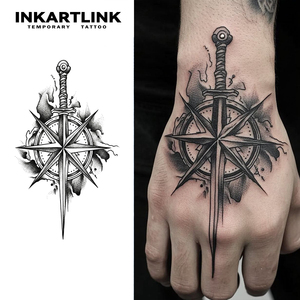INKARTLINK Tatouage semi-permanent personnalisé réaliste en forme d'épée <span class=keywords><strong>de</strong></span> chevalier, imperméable, longue durée (2 semaines), <span class=keywords><strong>encre</strong></span> <span class=keywords><strong>Jagua</strong></span> - Product Image 1