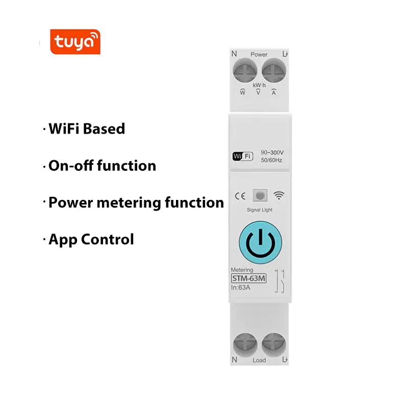 Neutral Live Wire WiFi Tuya App Control remoto Disyuntor inteligente Compatible con control de voz Medición de potencia