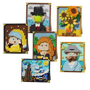 Mattoncini di Plastica ABS a Forma di Diamante, Riproduzioni di Dipinti Famosi: Girasoli di Van Gogh, Notte Stellata, Monna <span class=keywords><strong>Lisa</strong></span>, Il Figlio dell'Uomo - Product Image 1