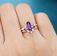 Bijoux en améthyste naturelle Ensemble de bagues fines en améthyste naturelle taillée en marquise en argent sterling 925 pour femmes
