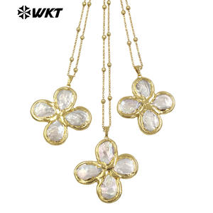 WT-JN299 थोक 18k सोने से भरा हुआ ताजा पानी का मोती भाग्यशाली चार पत्ती वाला क्लुर महिलाओं का हार - Product Image 1