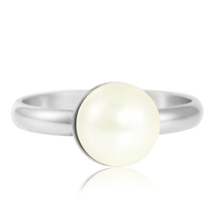 Anillo de acero de titanio para mujer, con forma de bola de perla blanca, engaste de bisel, joyería de regalo 27091 - Product Image 2