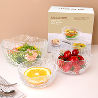 Ensemble de vaisselle 3 pièces pour la maison, bol à salade en verre glacé, bol à dessert rond en verre, bols à nourriture, cadeau de grand ouverture, ensemble de 3 pièces en gros