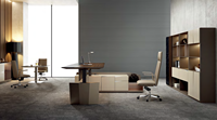 Bureau de direction de luxe en forme de L en noyer de style italien KMJ, bureau moderne réglable électriquement