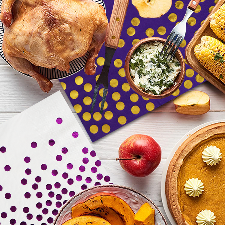 White And Purple Stamping Napkins Disposable Party Tableware Paper