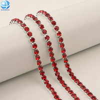 Chaîne de strass rouges en forme de diamant, ton argenté, non ternissable, pour robes de mariée, vêtements et bijoux DIY pour femmes