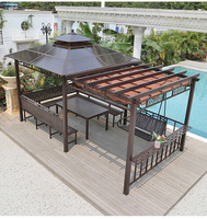Tente en métal robuste pour l'extérieur, gazebo en métal personnalisé, double toit, imperméable, couleur au choix avec table et chaises en bois plastique