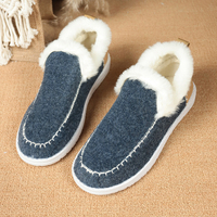 Chaussons pour femmes doublés de fausse fourrure, style mocassin, à enfiler, chauds pour l'hiver, noir, gris, bleu