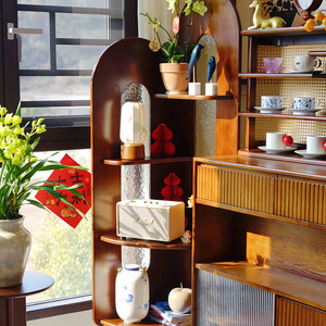 French Style Retro Corner Bookcase 4 Layers Solid Wood Space Saving Storage <b>Shelf</b> For Living Room <b>Bedroom</b> - Product Image 3