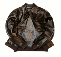 Blouson Bomber Personnalisé en Cuir PU Délavé Style Vintage, Coupe-Vent avec Fermeture Éclair, Col Montant, Marron Vieilli, Style Streetwear