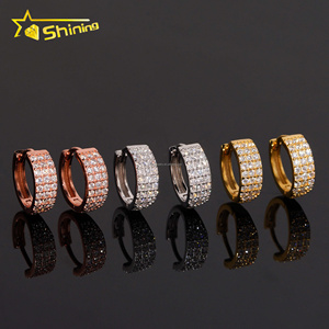 인기있는 스타일 드롭 배송 대량 재고 2 행 Vvs Moissanite 다이아몬드 후프 귀걸이 힙합 아이스 아웃 925 실버 후프 귀걸이 남자 - Product Image 5