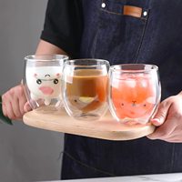 250ml 8oz ours tasses mignonnes Kawaii Double paroi verre café thé moulin Couple Double paroi tasses en verre