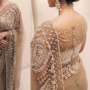 Sari élégant avec de riches broderies ornées de perles de verre et de pierres, magnifique tenue ethnique pour les fonctions et les festivals - Product Image 1