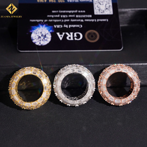 ZUANFA JEWELRY S925 Round+Baguette VVS Moissanite Gold Plated Pave Setting Luxury Unisex Party Jewelry <b>Man</b> Band <b>Ring</b> Rapper <b>Ring</b> - Product Image 2