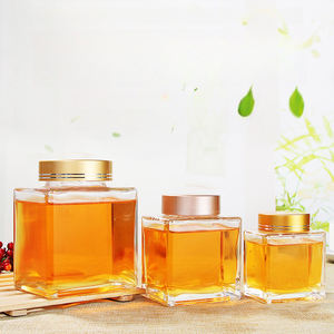 Luxury High Quality Square Glass Honey Packaging Jar 180ml 730ml <strong>Gold</strong> Cap Reusable Thick Glass Container for Canned Food Screw - Product Image 1