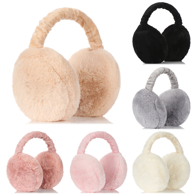 Fashion Winter Outdoor Soft Plush Ear Warmer Solid Color Foldable Ear Cover Earflaps Women Earmuffs