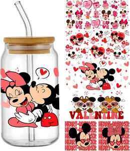 16 Oz Glass cup Valentine's Day UV DTF Cup Wrap Transfer Waterproof Stickers Rub on Transfers Crafts