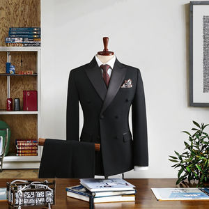 Double Breasted Slim Business <strong>Suit</strong> <strong>Men</strong> Flat Front Style Breathable Worsted Viscose/Polyester Anti-Wrinkle Notched Collar Zipper - Product Image 3