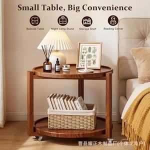 Wooden coffee table, small table, <b>sofa</b> table, solid wood movable storage shelf, movable tea table with wheels and trolley - Product Image 2