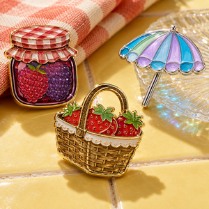 Mignons badges émaillés vintage pour pique-nique d'été, accessoires colorés sur le thème des aliments, des boissons et des fêtes en plein air - Product Image 4