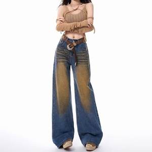 American Spice Girls Hot Drill <span class=keywords><strong>Jeans</strong></span> pour femme, nouveau design, décontracté, coupe droite, ample, jambe large, en denim lavable, style urbain - Product Image 5