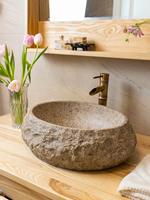 Vente en gros de lavabo sur mesure en pierre artificielle beige travertin, grand lavabo pour salle de bain extérieure
